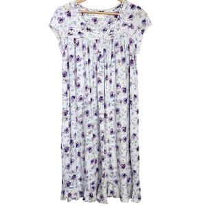 Eileen West Waltz Nightgown Floral Cottagecore Cap Sleeve | White Purple | SZ XS